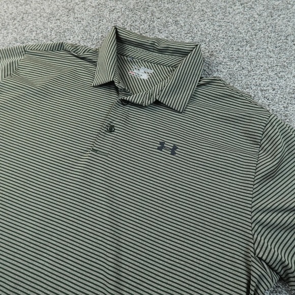 Under Armour Other - Under Armour Polo Shirt Mens 3XL Green Stripe HeatGear Golf Performance Stretch